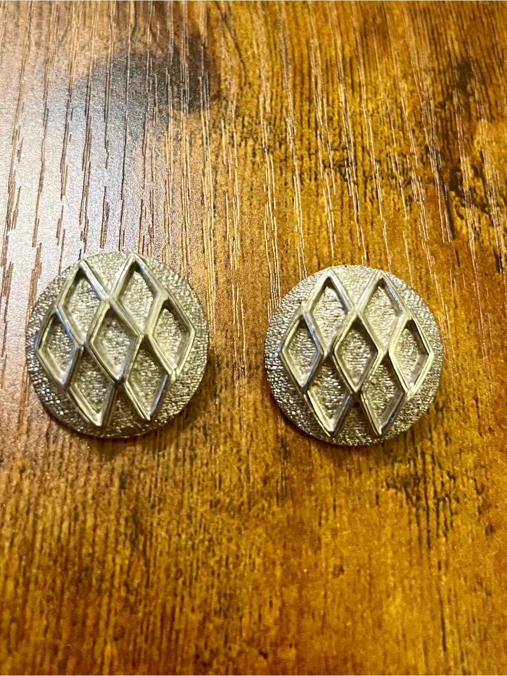 Kramer Silver Round Clip on Earrings Lattice pattern